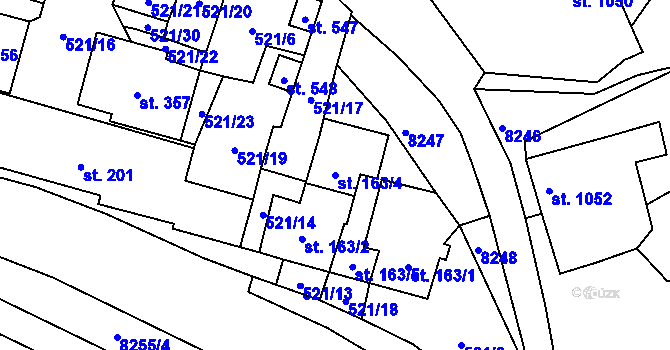 Parcela st. 163/4 v KÚ Božice, Katastrální mapa