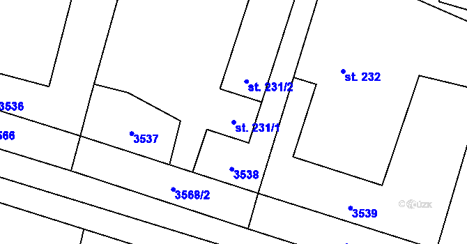 Parcela st. 231/1 v KÚ Božice, Katastrální mapa