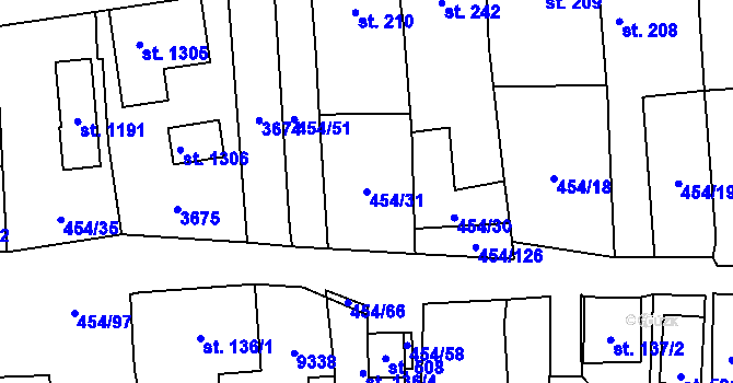 Parcela st. 454/31 v KÚ Božice, Katastrální mapa