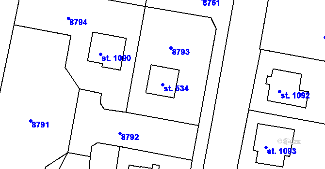 Parcela st. 534 v KÚ Božice, Katastrální mapa