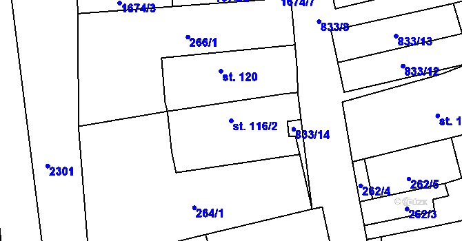 Parcela st. 116/2 v KÚ České Křídlovice, Katastrální mapa