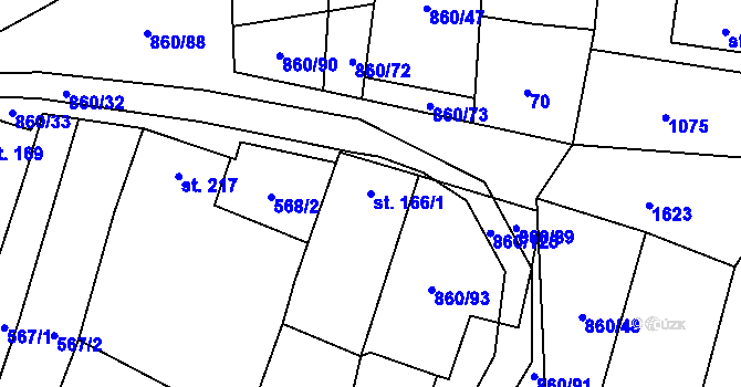 Parcela st. 166/1 v KÚ České Křídlovice, Katastrální mapa