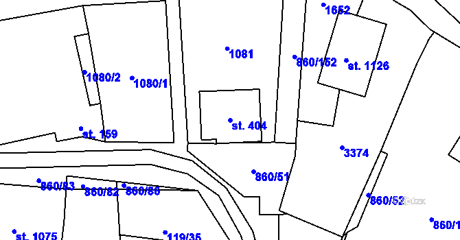 Parcela st. 404 v KÚ České Křídlovice, Katastrální mapa