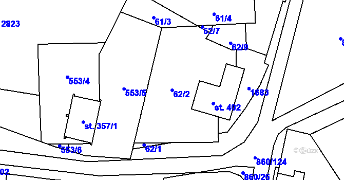 Parcela st. 62/2 v KÚ České Křídlovice, Katastrální mapa