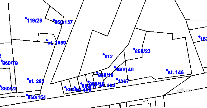 Parcela st. 112 v KÚ České Křídlovice, Katastrální mapa