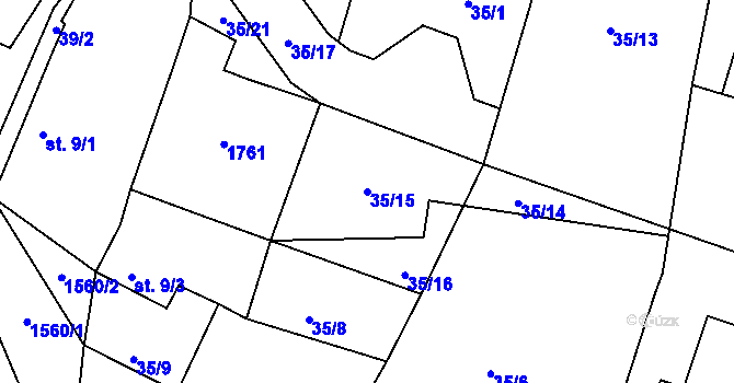 Parcela st. 35/15 v KÚ Božičany, Katastrální mapa