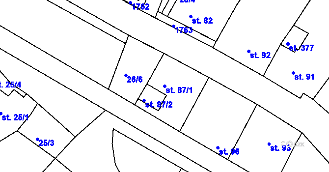 Parcela st. 87/1 v KÚ Božičany, Katastrální mapa