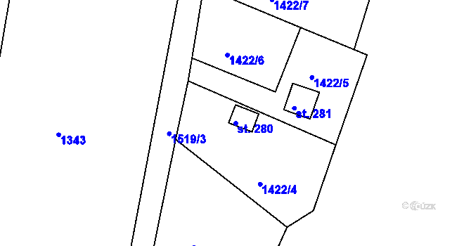 Parcela st. 280 v KÚ Božičany, Katastrální mapa