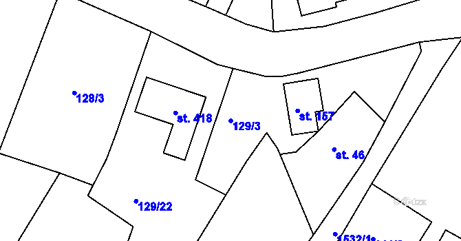 Parcela st. 129/3 v KÚ Božičany, Katastrální mapa