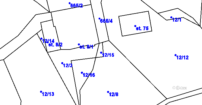 Parcela st. 12/15 v KÚ Jimlíkov, Katastrální mapa