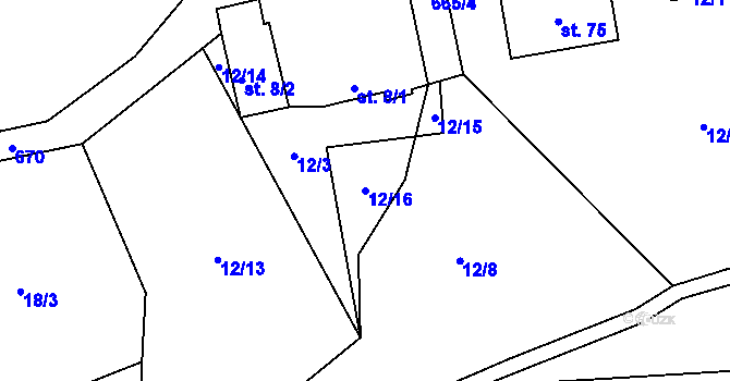Parcela st. 12/16 v KÚ Jimlíkov, Katastrální mapa
