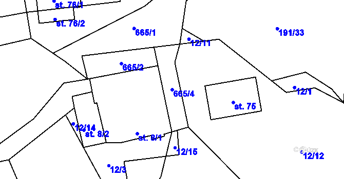Parcela st. 665/4 v KÚ Jimlíkov, Katastrální mapa