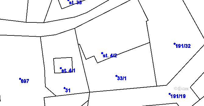 Parcela st. 4/2 v KÚ Jimlíkov, Katastrální mapa
