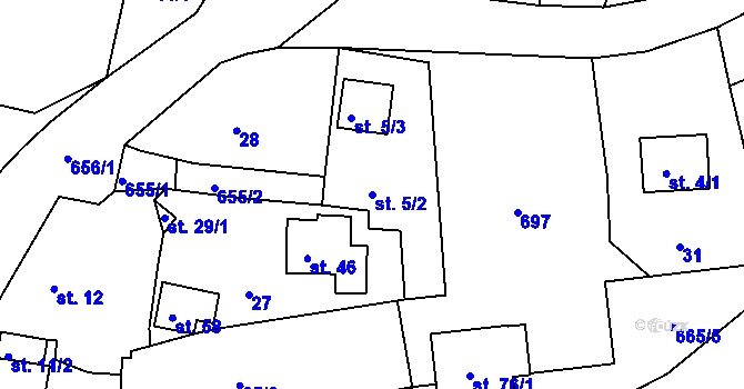 Parcela st. 5/2 v KÚ Jimlíkov, Katastrální mapa