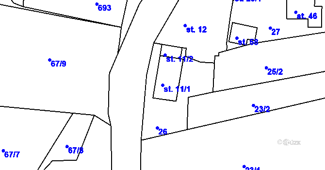 Parcela st. 11/1 v KÚ Jimlíkov, Katastrální mapa