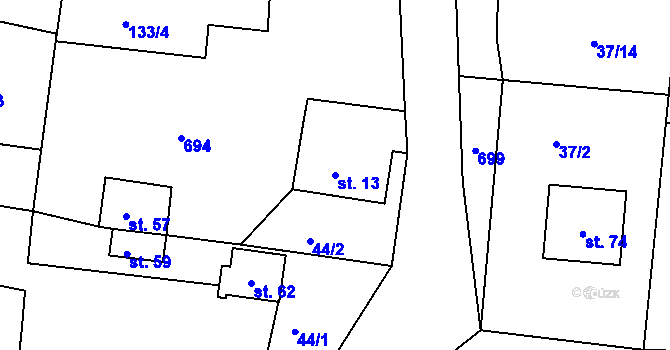 Parcela st. 13 v KÚ Jimlíkov, Katastrální mapa