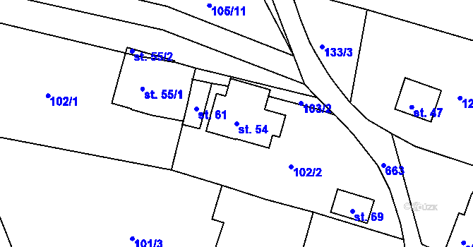 Parcela st. 54 v KÚ Jimlíkov, Katastrální mapa