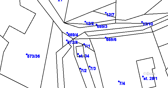 Parcela st. 7/1 v KÚ Jimlíkov, Katastrální mapa