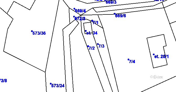 Parcela st. 7/2 v KÚ Jimlíkov, Katastrální mapa