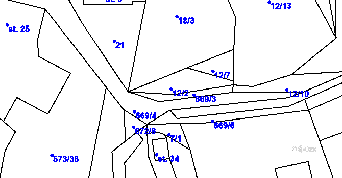 Parcela st. 12/2 v KÚ Jimlíkov, Katastrální mapa