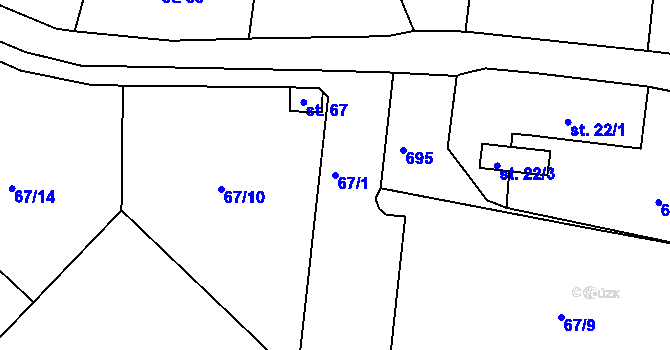 Parcela st. 67/1 v KÚ Jimlíkov, Katastrální mapa