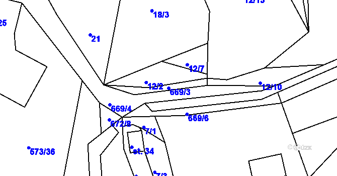 Parcela st. 669/3 v KÚ Jimlíkov, Katastrální mapa