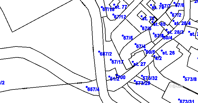 Parcela st. 687/2 v KÚ Jimlíkov, Katastrální mapa