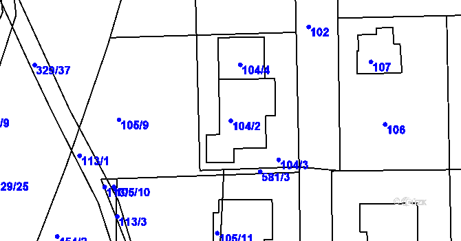 Parcela st. 104/2 v KÚ Božtěšice, Katastrální mapa