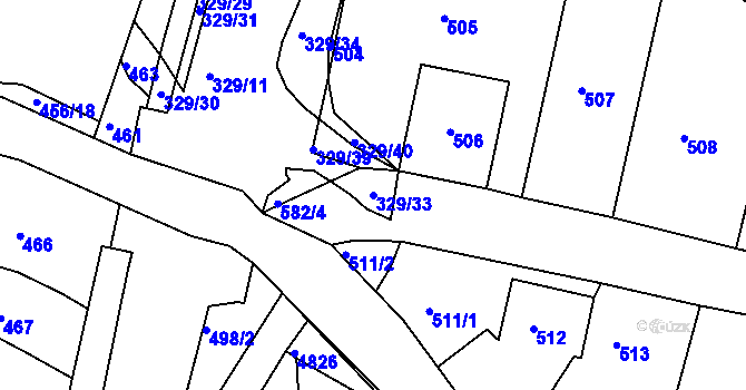 Parcela st. 329/33 v KÚ Božtěšice, Katastrální mapa