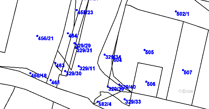 Parcela st. 329/34 v KÚ Božtěšice, Katastrální mapa