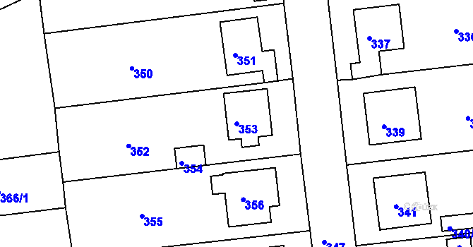Parcela st. 353 v KÚ Božtěšice, Katastrální mapa