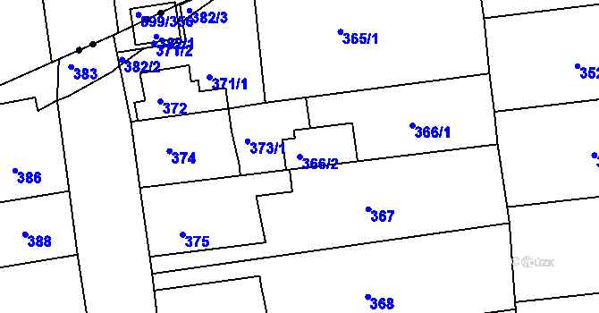 Parcela st. 366/2 v KÚ Božtěšice, Katastrální mapa