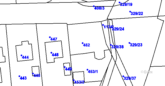 Parcela st. 452 v KÚ Božtěšice, Katastrální mapa