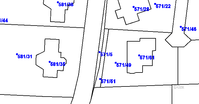 Parcela st. 571/5 v KÚ Božtěšice, Katastrální mapa