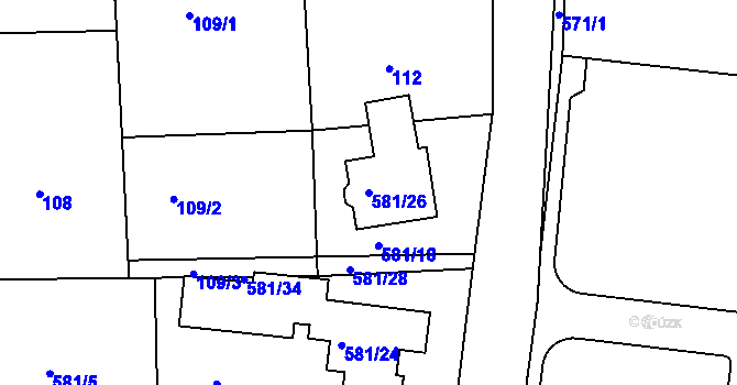 Parcela st. 581/26 v KÚ Božtěšice, Katastrální mapa