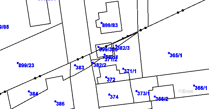 Parcela st. 382/1 v KÚ Božtěšice, Katastrální mapa