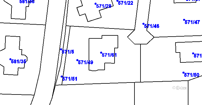Parcela st. 571/61 v KÚ Božtěšice, Katastrální mapa