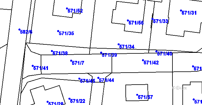 Parcela st. 571/39 v KÚ Božtěšice, Katastrální mapa