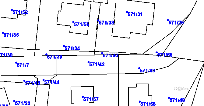 Parcela st. 571/40 v KÚ Božtěšice, Katastrální mapa