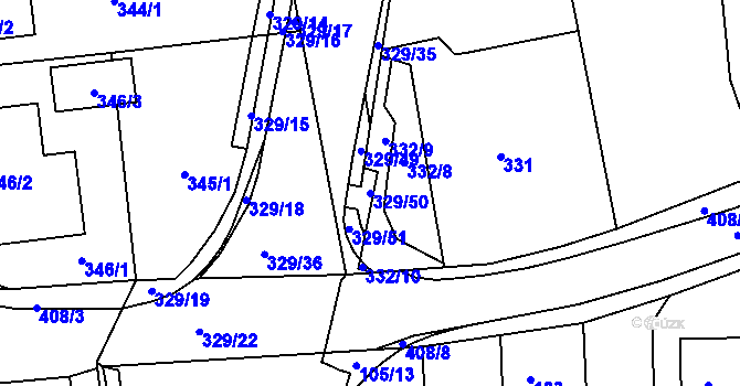 Parcela st. 329/50 v KÚ Božtěšice, Katastrální mapa