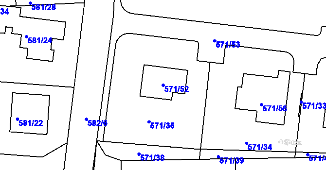 Parcela st. 571/52 v KÚ Božtěšice, Katastrální mapa