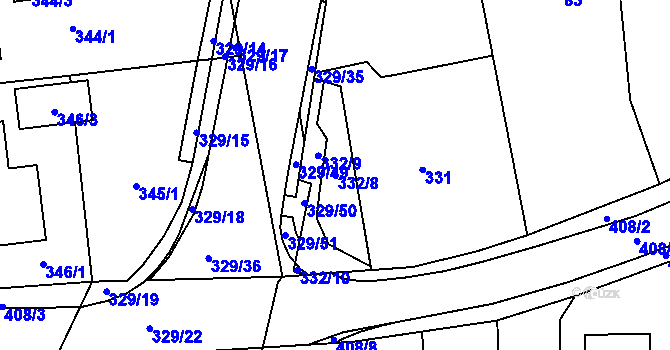 Parcela st. 332/8 v KÚ Božtěšice, Katastrální mapa