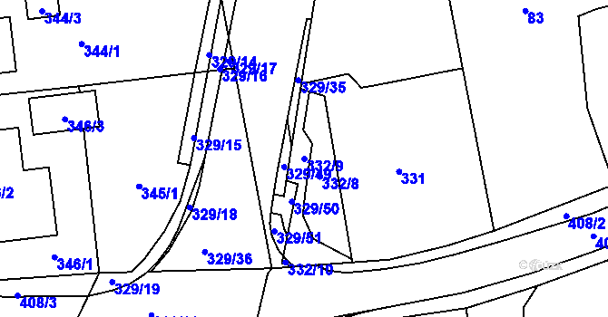 Parcela st. 332/9 v KÚ Božtěšice, Katastrální mapa