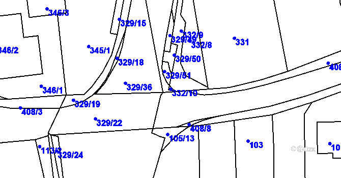 Parcela st. 332/10 v KÚ Božtěšice, Katastrální mapa