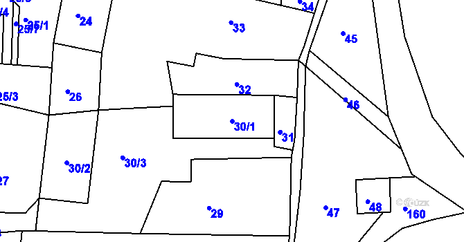 Parcela st. 30/1 v KÚ Božtěšice, Katastrální mapa