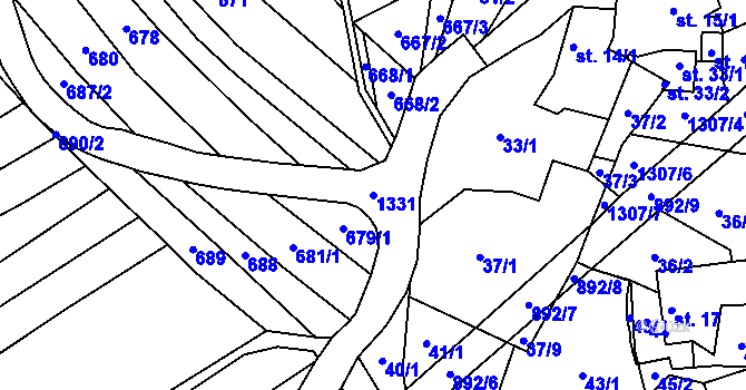 Parcela st. 1331 v KÚ Horní Světlá u Bradáčova, Katastrální mapa