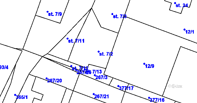 Parcela st. 7/2 v KÚ Bradlec, Katastrální mapa