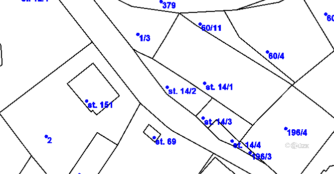 Parcela st. 14/2 v KÚ Bradlec, Katastrální mapa