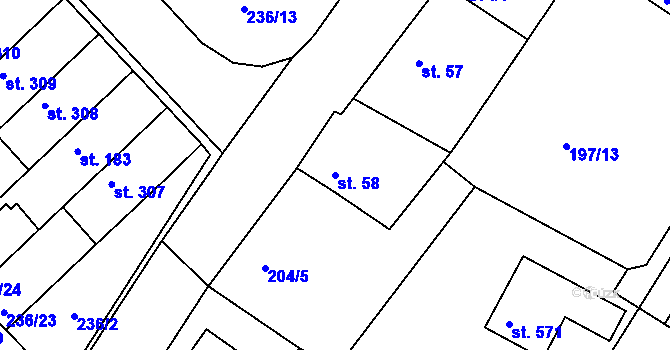 Parcela st. 58 v KÚ Bradlec, Katastrální mapa