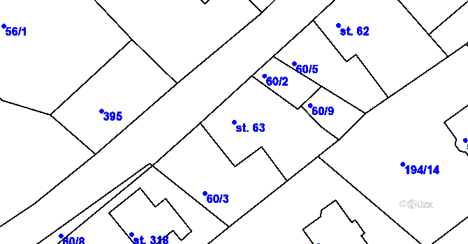 Parcela st. 63 v KÚ Bradlec, Katastrální mapa